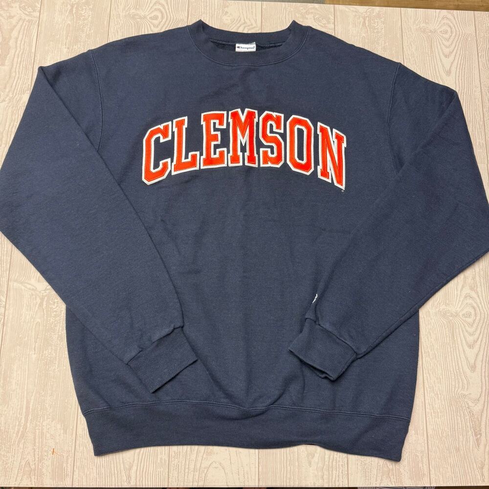 Champion Clemson Tigers Sweatshirt Men’s Navy Blue Spellout Crewneck NCAA